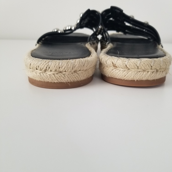 Marc Fisher Black Tamie Leather Studded Slide Sandals Size 9 Espadrille - Picture 7 of 10